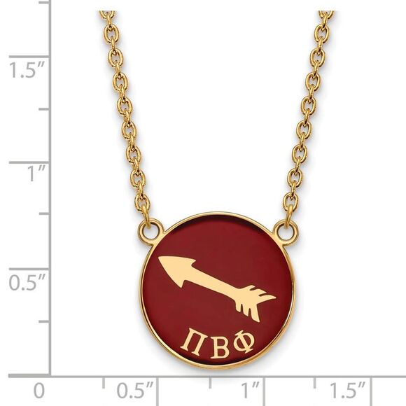 14K Plated Silver Pi Beta Phi Large Red Enamel Logo Disc Necklace - Picture 2 of 5